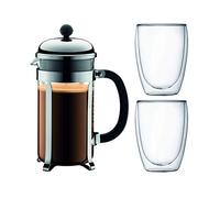 Bodum Chambord Coffee Maker 8 Cup 1L & 2 Double Wall Pavina Glass 0.35L