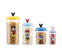 Bodum Disney Mickey Mouse Storage Jar Set, 4 Reusable Food Containers with Stainless-Steel Lids, 0.25L, 0.6L, 1L and 2L, Multicolour, K12613-833-DSN-10