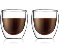 Bodum Double Wall Glasses pack of 2 PAVINA - 250ml Coffee Cups - Dishwasher Safe Thermal Cup - Mouth-blown Borosilicate Glass