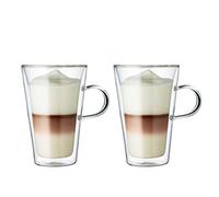Bodum Double Walled Glasses Pack of 2 Canteen - 400ml Coffee & Tee Cups with Handle- Dishwasher Safe Thermal Cup - Mouth-Blown Borosilicate Glass