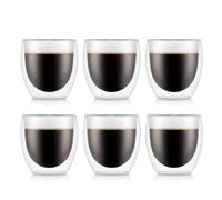 Bodum Double Walled Glasses Pack of 6 PAVINA - 250ml Coffee Cups - Dishwasher Safe Thermal Cup - Mouth-Blown Borosilicate Glass