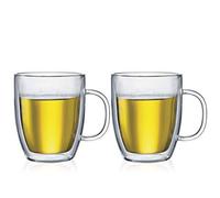 Bodum Double Walled Mug Pack Of 2 Bistro - 450 Ml Coffee & Tee Cups - Dishwasher Safe Thermal Cup - Mouth-Blown Borosilicate Glass