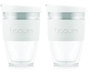 BODUM JOYCUP 11889-913S Double-Walled Travel Mug with Screw Lid 0.25 L Plastic, Off White (Pack of 2)