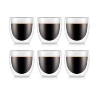 Bodum PAVINA Double Walled Glasses 250ml Pack of 6 Thermal Coffee Cups Clear