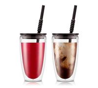 Bodum PAVINA to GO 2 pcs 0,4l Double Wall Tumbler with lid & Straw, Dark Roast, K11850-451SA-451-Y21