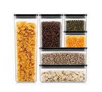 Bodum Set of 6 Storage Jars with Black Lids CANTEEN - BPA-Free & Dishwasher Safe Food Containers - Stackable & Transparent