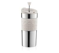 BODUM Travel French Press Coffee Maker Set, Stainless Steel with Extra Lid, Vacuum, 0.35 L/12 oz, White