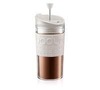 BODUM Travel French Press Coffee Maker Set with Extra Lid, Vacuum, 0.35 L/12 oz, White