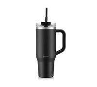 Bodum Travel Mug Tumbler 1.2 L Black Beauty - Metal Water Bottle with Straw, Handle and Lid - Dishwasher Safe - for Cold Drinks and Warm Coffee