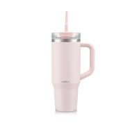 Bodum Travel Mug Tumbler 1.2 L Powder Pink - Metal Water Bottle with Straw, Handle and Lid - Dishwasher Safe - for Cold Drinks and Warm Coffee