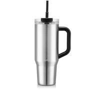 Bodum Travel Mug Tumbler 1.2 L Sleek Silver - Metal Water Bottle with Straw, Handle and Lid - Dishwasher Safe - for Cold Drinks and Warm Coffee