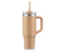 Bodum Travel Mug Tumbler 1.2 L Biscuit Beige - Metal Water Bottle with Straw, Handle and Lid - Dishwasher Safe - for Cold Drinks and Warm Coffee