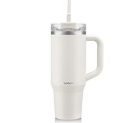 Bodum Travel Mug Tumbler 1.2 L Winter White - Metal Water Bottle with Straw, Handle and Lid - Dishwasher Safe - for Cold Drinks and Warm Coffee