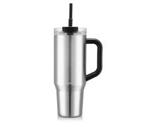 Bodum Travel Mug Tumbler 1.2 L Sleek Silver - Metal Water Bottle with Straw, Handle and Lid - Dishwasher Safe - for Cold Drinks and Warm Coffee