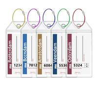Boduoyejieyi Holland America Luggage Tag Holders, Clear PVC with Stainless Steel Rings, Fits Printed Cruise Labels (Not Mailed), 5 Pack