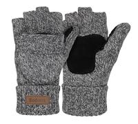 Bodvera Thermal Insulation Fingerless Texting Wool Gloves for Women and Men Winter Warm Knitted Convertible Mittens Flap, Light Grey, One Size
