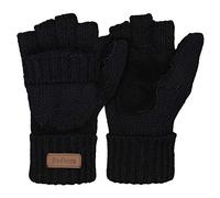 Bodvera Thermal Insulation Fingerless Texting Wool Gloves for Women and Men Winter Warm Knitted Convertible Mittens Flap, Black, One Size
