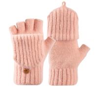 Bodvera Winter Fingerless Gloves Mittens for Women Warm Knitted Gloves Convertible Mittens Flap for Texting Driving, Pink, One Size