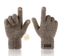 Bodvera Winter Wool Gloves for Men Warm Knitted Touchscreen Cold Weather Gloves for Running Driving, Woody, One Size