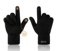 Bodvera Winter Wool Gloves for Men Warm Knitted Touchscreen Cold Weather Gloves for Running Driving, Black, One Size