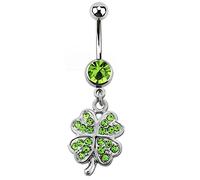 Body Accentz 316L surgical steel belly button ring 14g/1.6mm with an 8mm press fit gem and a multi gem 4 leaf clover shamrock Length 3/8"-10mm