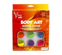 Body Art Tattoos - Glow - Neon Glitter Tattoo Kit with 6 Bright Colours, Long-Lasting Temporary Body Art for Kids & Adults, Easy to Apply