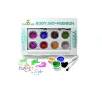 Body Art Tattoos Premium ECO Friendly Glitter Tattoo Kit with 8 Vibrant Colors, Long-Lasting Temporary Body Art for Kids & Adults, Easy to Apply