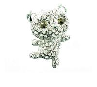 Body Bling Clear Crystal on Silver Plated Adorable Teddy Brooch