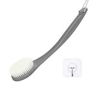Body Brush Back Scrubber, Never Mold Back Brush Long Handle for Shower, Exfoliating Brush Dry Brushing Body Brush for Men Women Elderly Deep Exfoliation Soft Glowing Skin Grey