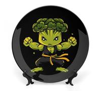 Body Building Broccoli Personalized Bone China Decorative Plate Ceramic Decorative Plates with Display Stand for Home Office Decor