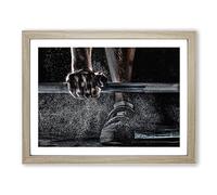 Body Building Fitness Weights Modern Framed Wall Art Print, Ready to Hang Picture for Living Room Bedroom Home Office Décor, Oak A4 (34 x 25 cm)