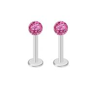 Body CAC Steel 2PCS Red-16g x 8mm Small Flat Back Ferido Ball Labret Studs,Crystal Collection Lip Ear Helix Tragus Piercing Jewellery