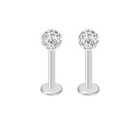 Body CAC Steel 2PCS White-16g x 8mm Small Flat Back Ferido Ball Labret Studs,Crystal Collection Lip Ear Helix Tragus Piercing Jewellery