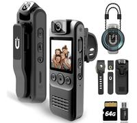 Body Camera with Audio Video Recording, 64GB 1080P HD Police Camera for Outdoor Travel Cameras with Magnetic Clip, 6HR Battery Recorder (Black with