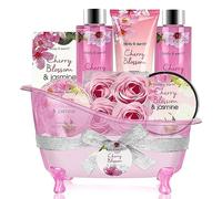 BODY & EARTH , 8pcs Pamper Gifts for Women with Cherry Blossom&Jasmine, Includes Bubble Bath, Soap, Birthday Gifts for Women, Valentines Gifts for Her, Spa Bath Sets