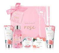 BODY & EARTH Bath Spa Women Gift Set, 5 Pcs Rose Gift Sets Box for Women Pamper Gifts for Women with Soap, Shower Gel, Body Butter, Body Lotion, Gifts for Women, Valentine's Mother's Day Gifts