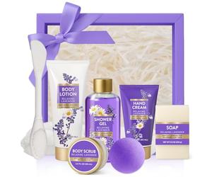 BODY & EARTH Pamper Gifts for Women, 8PC Lavender Luxury Bath Spa Gift Sets with Bubble Bath, Body Lotion, Face Mask Brush, Birthday Gifts for Women, Self Care Gift Basket for Her, Mum