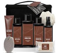 Body & Earth Sandalwood Men's Bath Set - Gift Basket With Body Lotion, Face Wash, Shower Gel, Bubble Bath, Loofah & More - Valentine's Day Gifts for Him