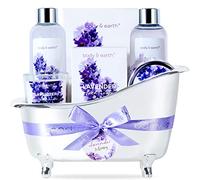 BODY & EARTH Spa Gifts,7pcs Lavender Bath Sets Gifts Scented Candle, Shower Gel, Bath Salt, Bubble Bath, Body Lotion Mother's Day Gifts Christmas Birthday Gift Sets for Her Him, white
