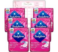 Body Form 10 Ultra Sanitary Towels with Wings Pack of 6, 60 (10 x6 Packs) Perfume Free Period Pads, Normal Flow Cour-V Ultra with Caliko Period Tracker