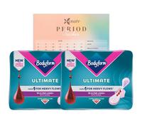 Body Form Ultimate Ultra Long+ Sanitary Pads for Super Heavy Flow with Wings, Extra Absorbent, Reliable Protection, Bundle of 2 (20 Pads Total) with Period Tracker