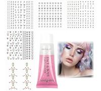 Body Glitter Gel,1 Pcs 45ML Face Glitters Sequins Liquid Eyeshadow,617 Pieces Self Adhesive Face Hair Gems Rhinestones,for Face Hair Nails Festival Party Makeup Decoration