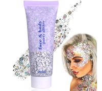 Body Glitter Gel, 50ml Face Glitters Body Gel Sequins Shimmer Liquid Eyeshadow, Mermaid Sequins Sparkling Chunky Body Lotion Glitter Liquid, for Face Body Eye Hair Nail DIY Makeup Decoration-Silver#05
