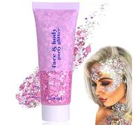 Body Glitter Gel, 50ml Face Glitters Body Gel Sequins Shimmer Liquid Eyeshadow, Mermaid Sequins Sparkling Chunky Body Lotion Glitter Liquid, for Face Body Eye Hair Nail DIY Makeup Decoration-Pink#03