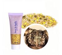 Body Glitter Gel, 50ml Hair Glitters, Face Sequins Shimmer Liquid Eyeshadow, Mermaid Sequins Festival Glitter Chunky Glitters for Eye Hair Lip Nail DIY Art Party (Gold)