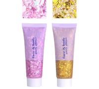 Body Glitter Gel, 50ml Hair Glitters, Face Sequins Shimmer Liquid Eyeshadow, Mermaid Sequins Festival Glitter Chunky Glitters for Eye Hair Lip Nail DIY Art Party (Pink Gold)
