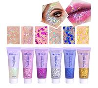 Body Glitter Gel, MKNZOME 6pcs Face Glitter Hair Glitter Festival Accessories Mermaid Sequins Holographic Glitter Gel Chunky Glitter Makeup for Face Body Hair Nails
