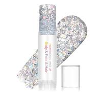 Body Glitter Stick - Chunky Glitter Gel for Face Body Hair - Sparkling Holographic Mermaid Glitter Makeup, Waterproof & Long Lasting Face Glitter Gel, Silver