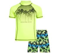 Body Glove - Kids Rash Guard Set, Swim Shirt and Swimsuit UPF 50+, Boys Swimsuit Set (4-12), Neon Green/Palm Trees, 8