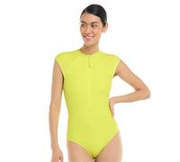 Body Glove Women's Manny Zip Front Cap-Sleeve One Piece Swimsuit with UPF 50, Key Lime, S